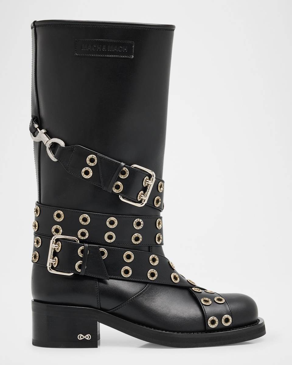Buckle Belt Leather Combat Boots